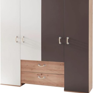 Drehtürenschrank MÄUSBACHER Cordula Schränke Gr. B/H/T: 155 cm x 188 cm x 51 cm, 4 St., braun (asteiche, lava, weiß) Baby Drehtürenschrank Kinderschrank Kleiderschrank Kinderschränke Schränke