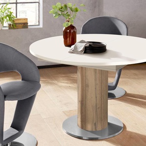 Esstisch MÄUSBACHER Tische Gr. B/H/T: 130 cm x 78 cm x 130 cm, Mittelauszug mit Klappeinlage, Gestell: Asteichefarben, weiß (tischplatte: matt lack) Ausziehbare Esstische Tisch rund, Untergestell Säule