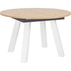 Esstisch MÄUSBACHER Tische Gr. B/H/T: 130 cm x 78 cm x 130 cm, Mittelauszug mit Klappeinlage, Gestell: Weiß matt lack, braun (tischplatte: asteichefarben) Ausziehbare Esstische Tisch Untergestell schräg gestellt