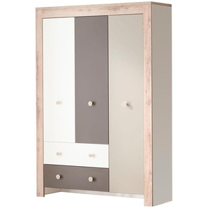 Kinderkleiderschrank MÄUSBACHER Madrid Schränke Gr. B/H/T: 130 cm x 188 cm x 42 cm, 3 St., weiß (weiß, sanremo hell, taupe, lava) Baby Babyschrank Kinderkleiderschrank Kinderschrank Kleiderschrank Kinderschränke Schränke Kleiderschrank, 3-türig