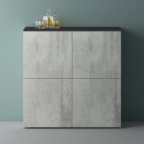 Mai&Mai Mai & Mai Möbel Kommode Aufbewahrungsschrank mit 4 Türen in Anthrazit matt + Beton Sideboard Schrank Mehrzweckschrank BTH: 100x36,4x98cm Schrank04