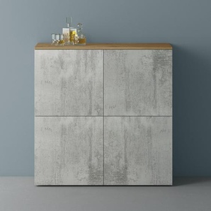 Mai&Mai Mai & Mai Möbel Kommode Aufbewahrungsschrank mit 4 Türen in Kerneiche + Beton Sideboard Schrank Mehrzweckschrank BTH: 100x36,4x98cm Schrank04 00962