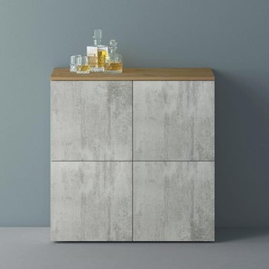 Mai&Mai Mai & Mai Möbel Kommode Aufbewahrungsschrank mit 4 Türen in Kerneiche + Beton Sideboard Schrank Mehrzweckschrank BTH: 76x36,4x74cm Schrank04 00955