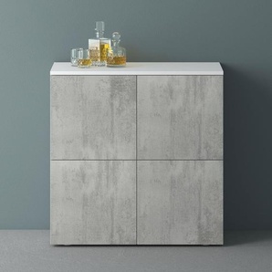Mai&Mai Mai & Mai Möbel Kommode Aufbewahrungsschrank mit 4 Türen in Weiß matt + Beton Sideboard Schrank Mehrzweckschrank BTH: 100x36,4x98cm Schrank04