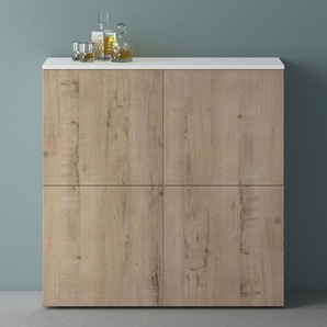 Mai&Mai Mai & Mai Möbel Kommode Aufbewahrungsschrank mit 4 Türenin Weiß matt + Beton Sideboard Schrank Mehrzweckschrank BTH: 100x36,4x98cm Schrank04 09972