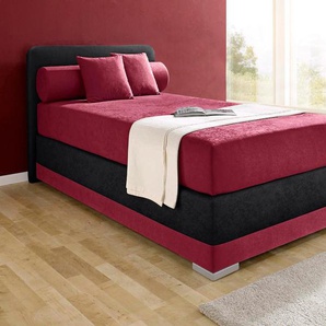 Boxspringbett MAINTAL Lago Komplettbetten Gr. Microvelours, Liegefläche B/L: 120 cm x 200 cm, Gewicht bis: 100 kg H3, 7-Zonen-Tonnentaschen-Federkernmatratze, rot (bordeauxrot, schwarz) Boxspringbetten ohne Bettkasten in 3 verschiedenen Matratzenarten, H2