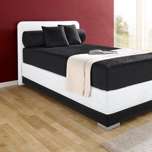 Boxspringbett MAINTAL Lago Komplettbetten Gr. Microvelours, Liegefläche B/L: 120 cm x 200 cm, Gewicht bis: 80 kg H2, 7-Zonen-Tonnentaschen-Federkernmatratze, schwarz-weiß (schwarz, weiß) Boxspringbetten ohne Bettkasten in 3 verschiedenen Matratzenarten,