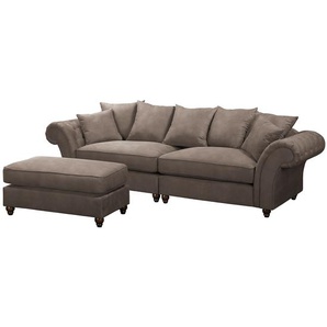 Bigsofa Braun/Dunkelbraun Microfaser 294 x 90 x 93cm mit Hocker Landhaus