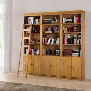 Massive Bücherwand Typ C Massivholz Kiefer, gebeizt & lackiert Braun/Kiefer Natur 222 x 223 x 37cm