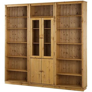 Massive Bücherwand Typ D Massivholz Kiefer, gebeizt & gewachst Braun/Kiefer Natur 222 x 223 x 37cm