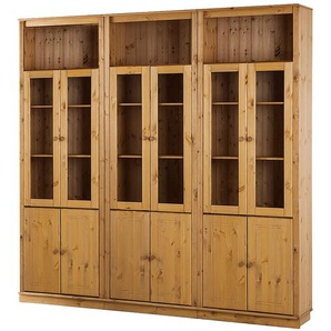 Massive Bücherwand Typ E Massivholz Kiefer, gebeizt & lackiert Braun/Kiefer Natur 222 x 223 x 37cm