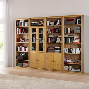 Massive Bücherwand Typ G Massivholz Kiefer, gebeizt & gewachst Braun/Kiefer Natur 296 x 223 x 37cm