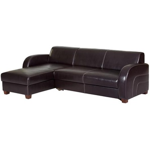 Maison Belfort Ecksofa Ballina 2-Sitzer Dunkelbraun Echtleder 247x75x158 cm (BxHxT) mit Schlaffunktion/Bettkasten Landhaus