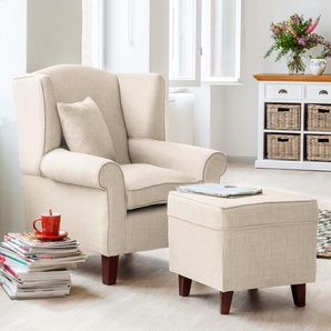 Ohrensessel Beige/Beige Stoff Maka mit Hocker 78 x 95 x 78cm
