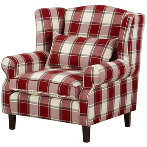 Ohrensessel XL Rot/Beige/Rot/Beige Webstoff 93 x 93 x 87cm