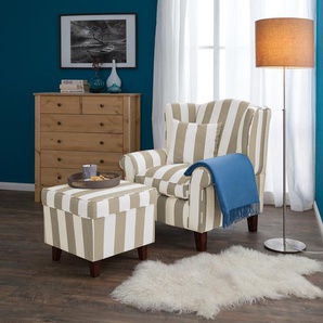 Sessel Beige/Beige Webstoff mit Hocker 78 x 95 x 78cm