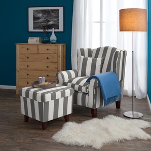 Sessel Grau/Grau Webstoff mit Hocker 78 x 95 x 78cm