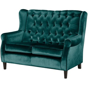 2-Sitzer Sofa Blau/Petrol Samt Gala 146 x 102 x 85cm Glamour