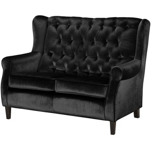 2-Sitzer Sofa Schwarz/Schwarz Samt Gala 146 x 102 x 85cm Glamour