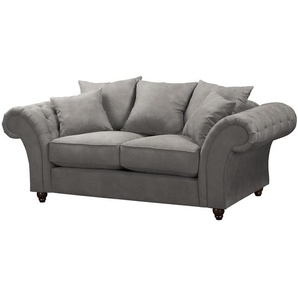 Sofa 2-Sitzer Grau/Dunkelgrau Microfaser 210 x 90 x 93cm ohne Hocker Landhaus