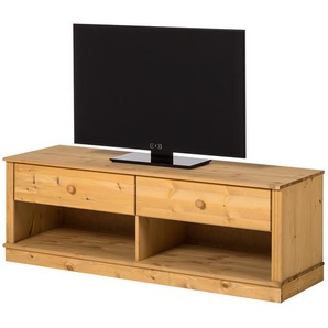 Massives TV-Lowboard Massivholz Kiefer, gebeizt & gewachst Braun/Beige/Kiefer Natur 140 x 45 x 45cm