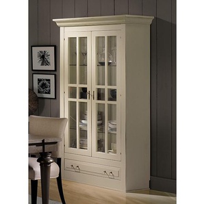 Maison Belfort Vitrinenschrank Azjana Landhaus Elfenbein Massivholz Pinie 115x195x46 cm (BxHxT)