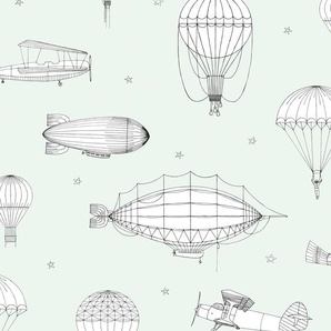 MARBURG Kindertapete Tapeten Zeppelin, Flugzeug, gut lichtbeständig, hochwaschbeständig Gr. B/L: 0,53 m x 10,05 m, Rollen: 1 St., grün (grün, weiß) Kindertapeten