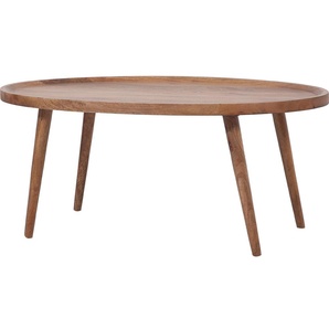 Marrakesch Orient & Mediterran Interior Marrakesch Ovaler Couchtisch 120x70 cm aus Mangoholz | Skandi & Boho Wohnzimmertisch Addisie | Handgefertigter Sofatisch mit Tablett-Rand | Holztisch im Mid-Century Stil für Wohnzimmer & Lounge