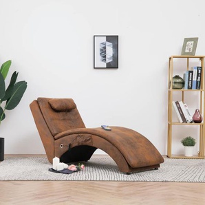 Massage Chaiselongue mit Kissen Braun Wildleder-Optik