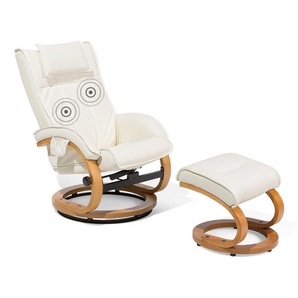 Massagesessel Beige Kunstleder Holzbeine Heizfunktion Timer Fußhocker Büro Arbeitszimmer elegant