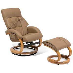 Massagesessel Beige Kunstleder Holzbeine Heizfunktion Timer Fußhocker Büro Arbeitszimmer elegant