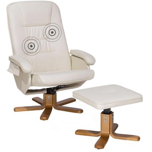 Massagesessel Beige Kunstleder Sperrholzbeine Fußhocker Heizfunktion Büro Arbeitszimmer elegant