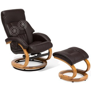 Massagesessel Braun Kunstleder Holzbeine Heizfunktion Timer Fußhocker Büro Arbeitszimmer elegant
