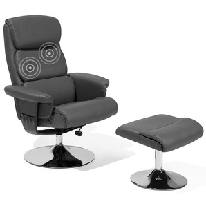 Massagesessel Grau Kunstleder Heizfunktion Timer Fußhocker Büro Arbeitszimmer modern