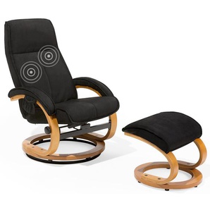 Massagesessel Schwarz Polsterbezug Holzbeine Heizfunktion Timer Fußhocker Büro Arbeitszimmer elegant
