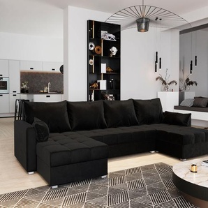 Masseno Ecksofa NAKO mit Schlaffunktion U-Form, Sofa mit Bettkasten, Wohnzimmersofa, Couch, Soffa, Bettsofa, Couchgarnitur- Schwarz, KRONOS 07 NAKO KRONOS 07