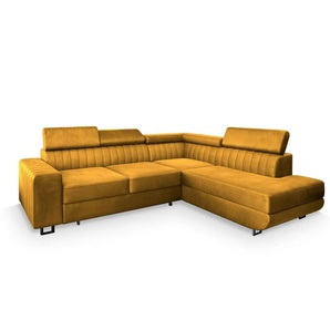 MASSENO Ecksofa mit Schlaffunktion Nola ¦ gelb ¦ Maße (cm): B: 253 H: 88