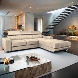 Masseno Ecksofa NOTO R-S mit Schlaffunktion L-Form, Sofa mit Bettkasten, Wohnzimmersofa, Couch, Soffa, Bettsofa, Couchgarnitur- Creme, MONOLITH 04 NOTO R-S MONOLITH 04