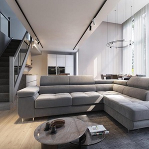 Masseno Ecksofa SELVA R-S mit Schlaffunktion L-Form, Sofa mit Bettkasten, Wohnzimmersofa, Couch, Soffa, Bettsofa, Couchgarnitur- Hellgrau, MONOLITH 84 SELVA R-S MONOLITH 84