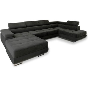 MASSENO Wohnlandschaft mit Schlaffunktion Casone - schwarz - Materialmix - 345 cm - 90 cm | Möbel Kraft