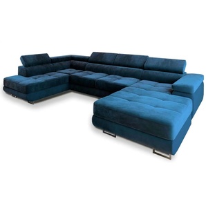 MASSENO Wohnlandschaft mit Schlaffunktion Casone ¦ blau ¦ Maße (cm): B: 345 H: 90