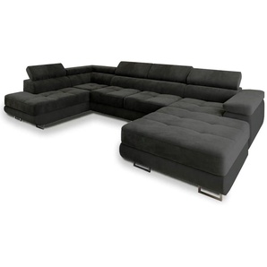 MASSENO Wohnlandschaft mit Schlaffunktion Casone - schwarz - Materialmix - 345 cm - 90 cm | Möbel Kraft