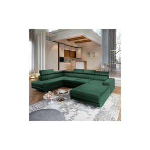 MASSENO Wohnlandschaft mit Schlaffunktion Siena ¦ grün ¦ Maße (cm): B: 335 H: 89