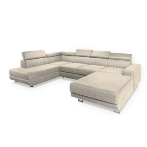 MASSENO Wohnlandschaft mit Schlaffunktion Siena - creme - Materialmix - 335 cm - 89 cm | Möbel Kraft