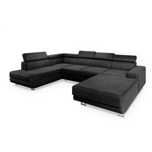 MASSENO Wohnlandschaft mit Schlaffunktion Siena - schwarz - Materialmix - 335 cm - 89 cm | Möbel Kraft