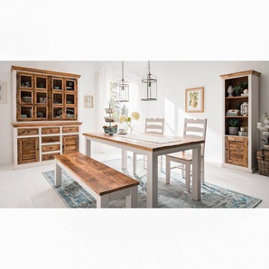 Massives Sideboard 140 x 90 x 50cm Braun/Weiß/Weiß