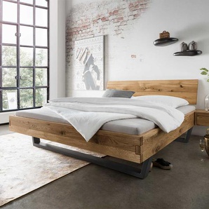 Massivholz Bett aus Wildeiche geölt Metallkufen