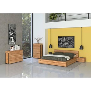 Massivholzbett 140 x 200cm Wildeiche furniert mit Massivholzkern, Innen und Rückseite Pinie massiv Braun Wildeiche