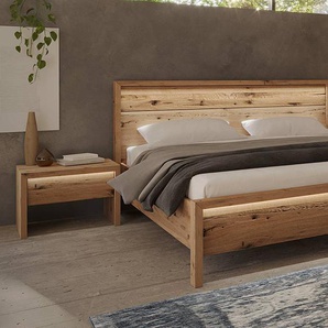 Beleuchtetes Massivholzbett 200 x 200cm Massivholz Wildeiche, geölt Braun Wildeiche