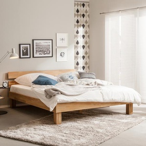 Massivholzbett AresWOOD 200 x 200cm Massivholz Eiche, geölt Beige/Eiche Weißöl mit Kopfteil Eiche
